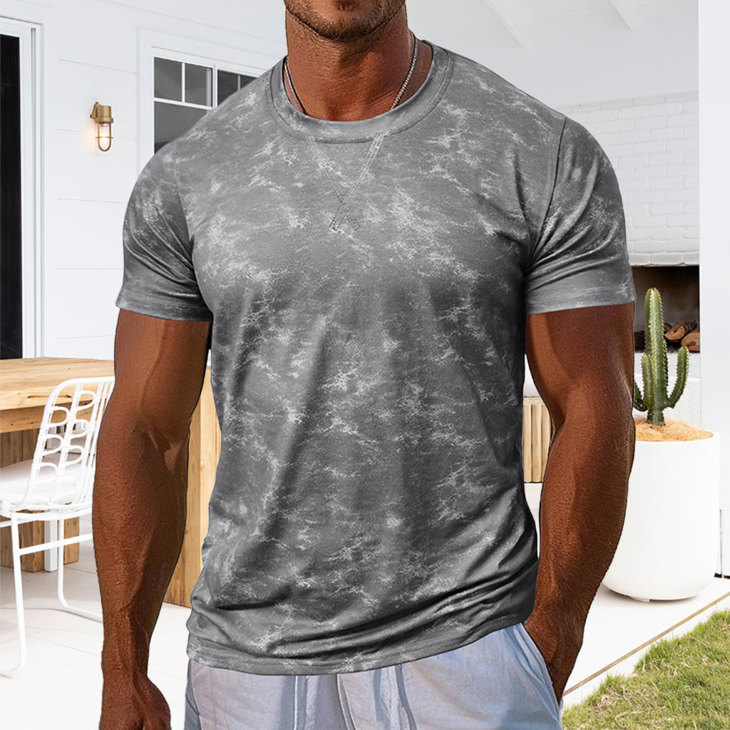 Trendy Men Round Neck Tee Stylish Graphic Men's Muscle Fit Gym T-shirt Short Sleeve Casual Printed for Workout Exercise
