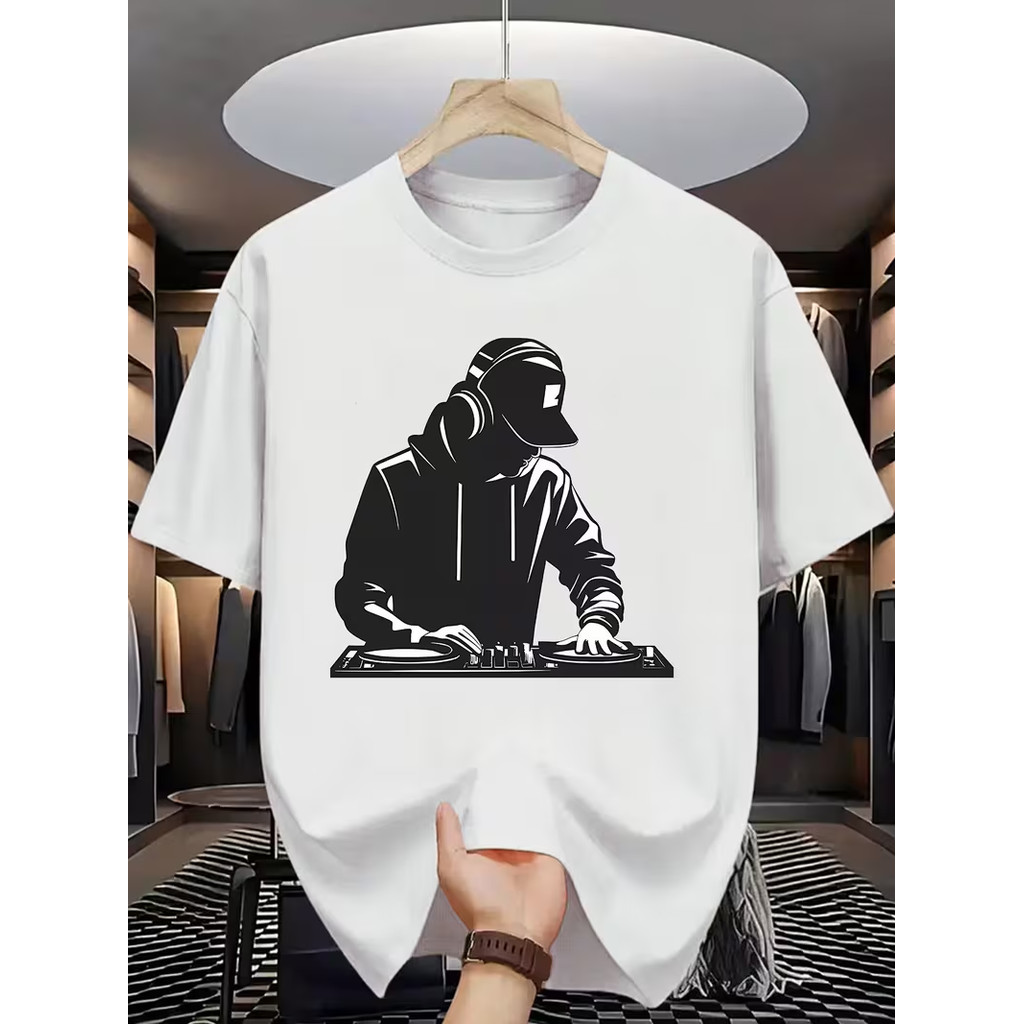 Camiseta T-shirt 100% Algodão Casual Crew Neck DJ Graphic Print Knit Stretch Summer Confortável Moderna Estilosa Verão