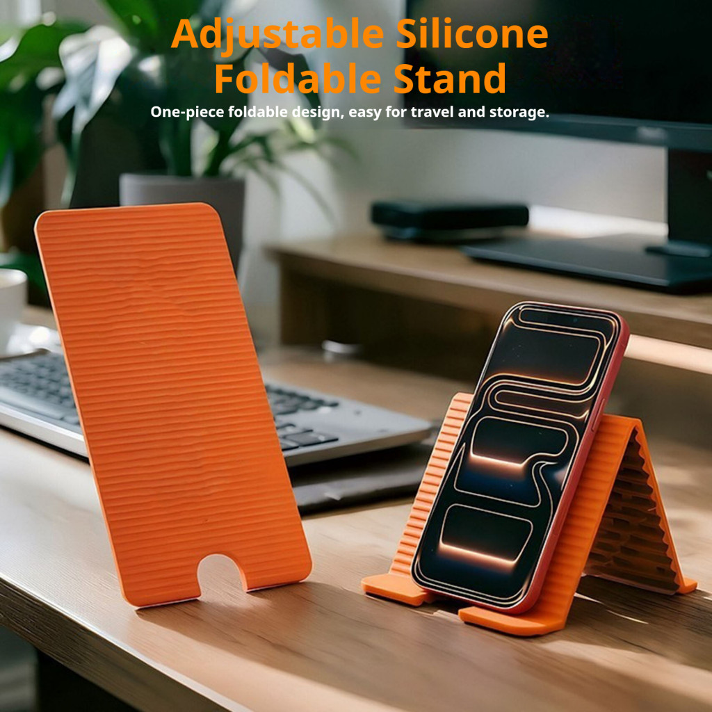 Hands Free Phone Mount Cell Stand for Desk Silicone Foldable with Suction Cups – Flexible Holder for Tablet Laptop Sel
