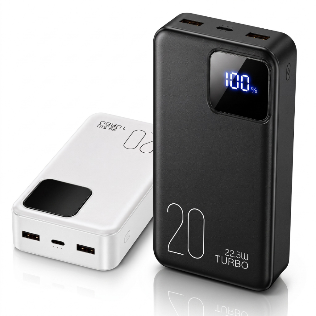 Power Bank 20000mAh Carregador Portátil 22,5W Turbo Display LED Tipo C Lightning iPhone Android