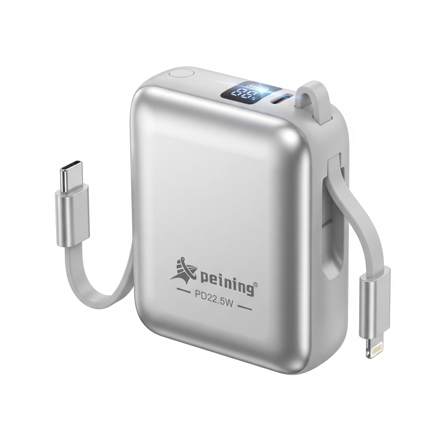 Power bank turbo peining wup 1005 com cabo lightning e tipo c para android e iphone 15, 16, 17.