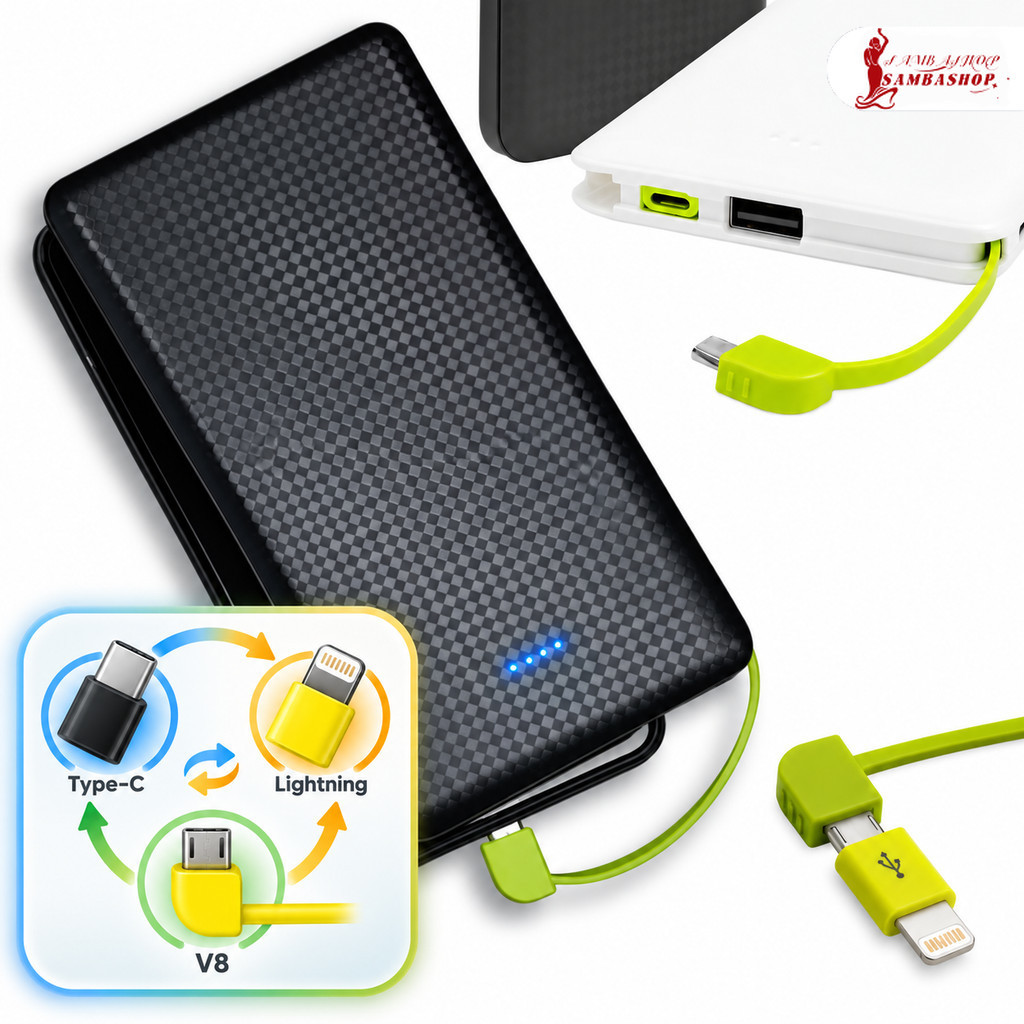 Carregador Portátil Pineng Power Bank 10.000mAh com Adaptador para iPhone e Android (V8)