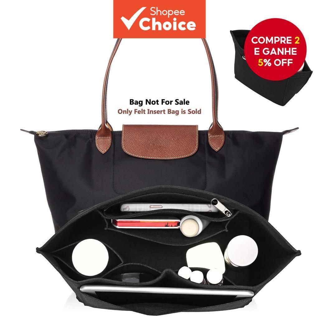 Organizador De Bolsa De Inserção De Feltro Para Longchamp Le Pliage , Portátil Com Zíper , Forro Interno De Viagem E Men