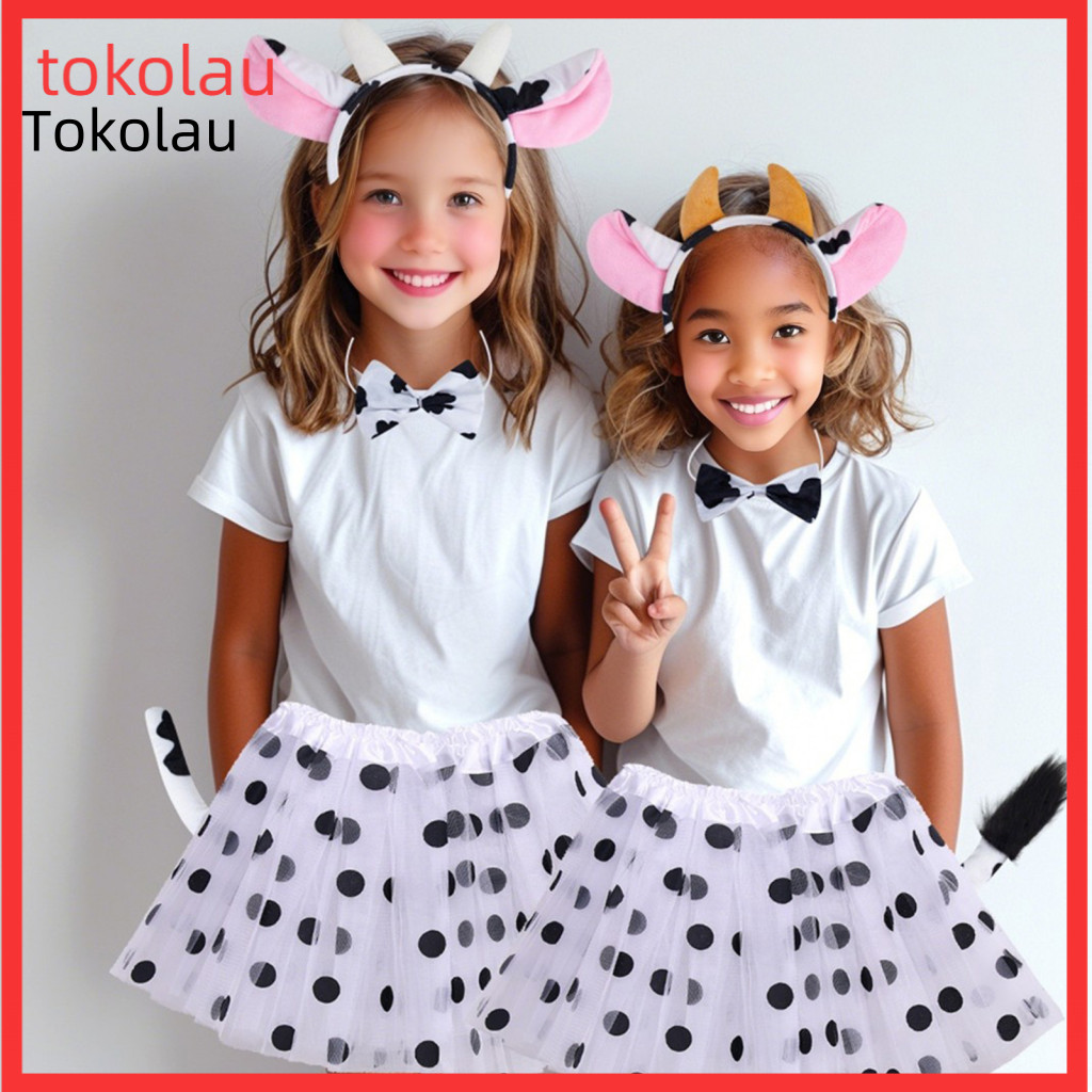 Farm Costume Set Cow Ears Headband Hair Hoop with Bendable Tail – Black White Accessories for Adults Teens Perfect for