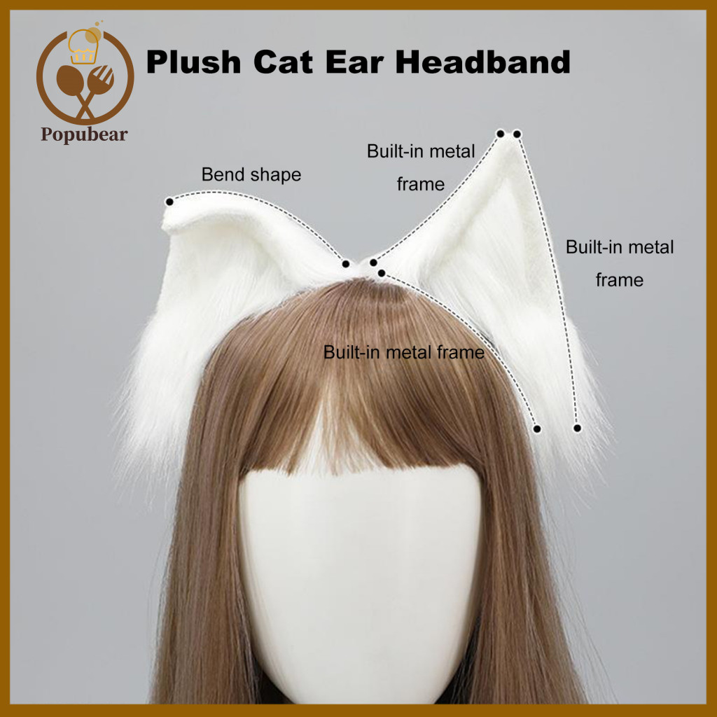 Handmade Plush Headband Cat Ear Elastic Hair Hoop Faux Ears Metal Frame Bendable Headgear Halloween Party Photography Ac