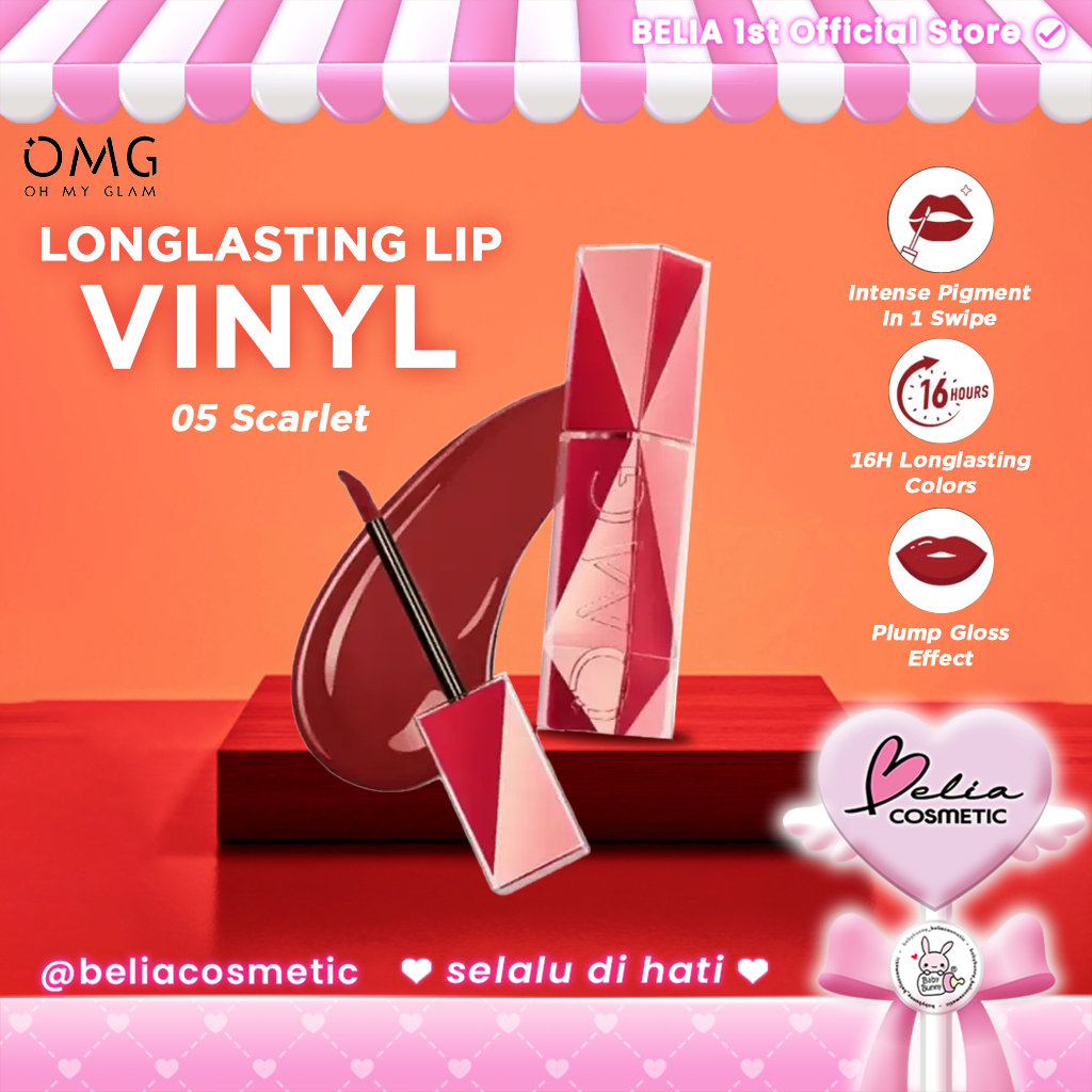 [Jovem] OMG OH MY GLAM Colorlast Lip Vinil 05 Escarlate 2.5g | Mancha De Longa Duração Com Brilho À Prova De Transferênc