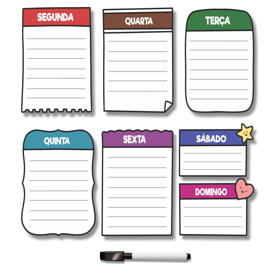Kit 6 Lousa Magnético Quadro Branco Bilhete Recado Anotações PARA GELADEIRA APAGA FÁCIL-Cores