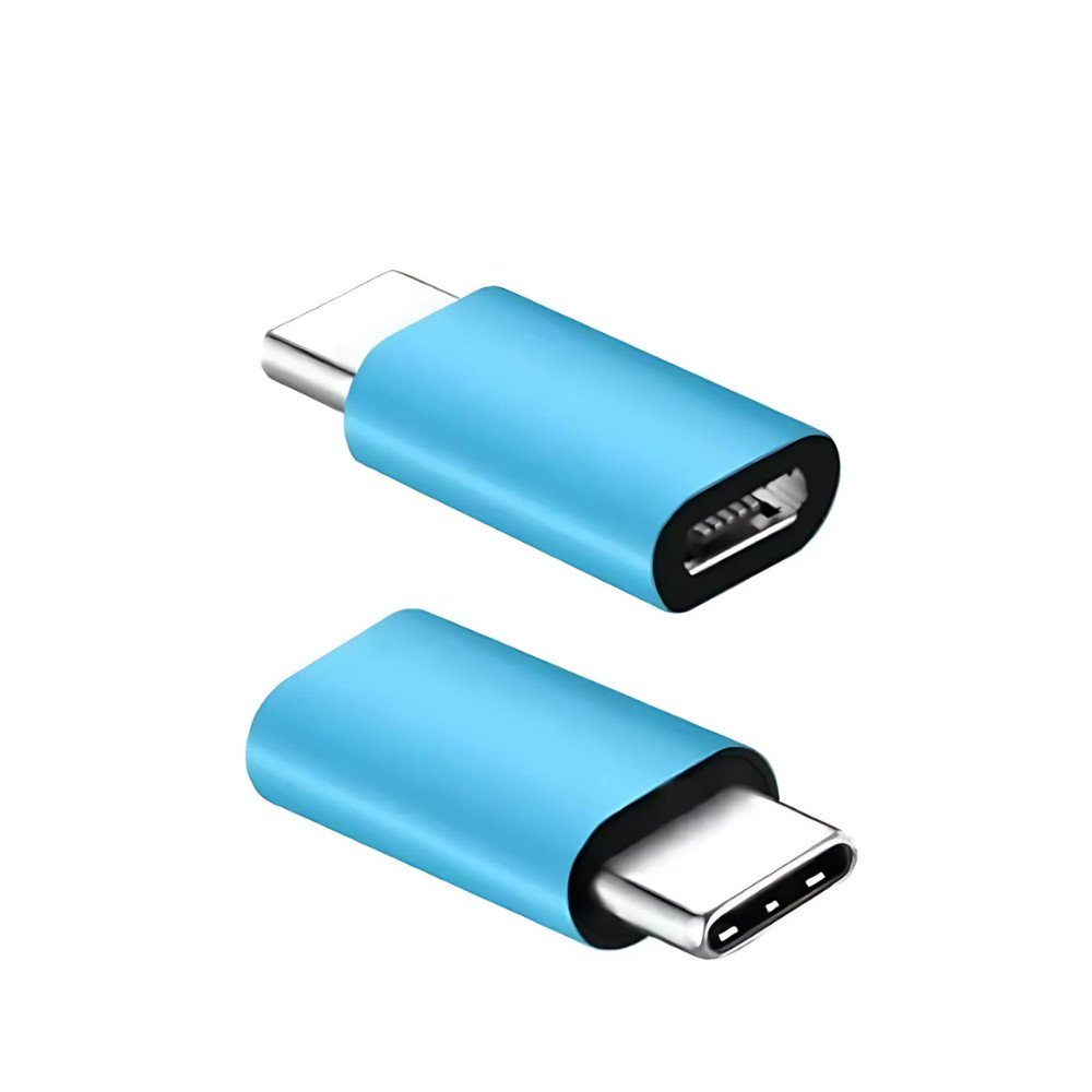 Adaptador Conversor Micro USB V8(fêmea)p/ Tipo C (macho) Azul Carregamento Transferência de Dados Celulares
