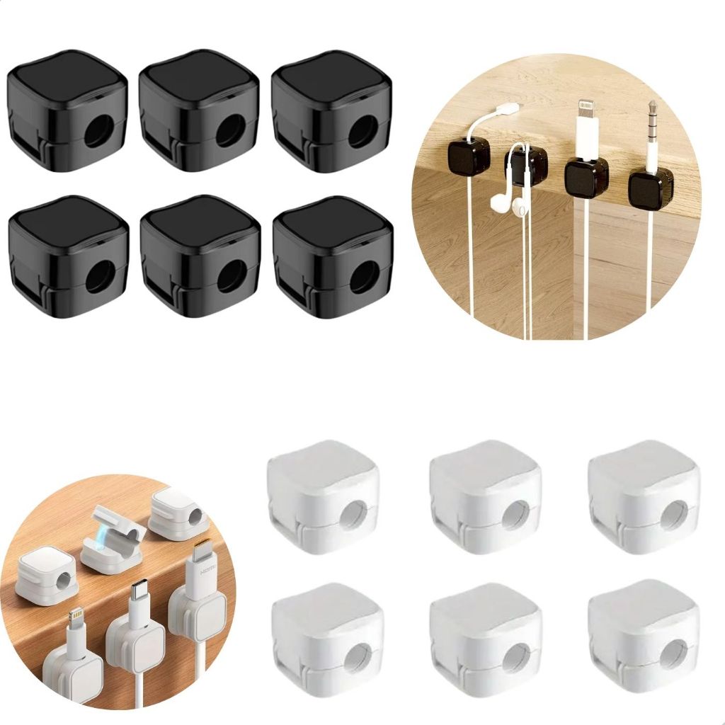 Kit 12 Peças Organizador de Cabos Fios Clip Magnético com Adesivo Fixador