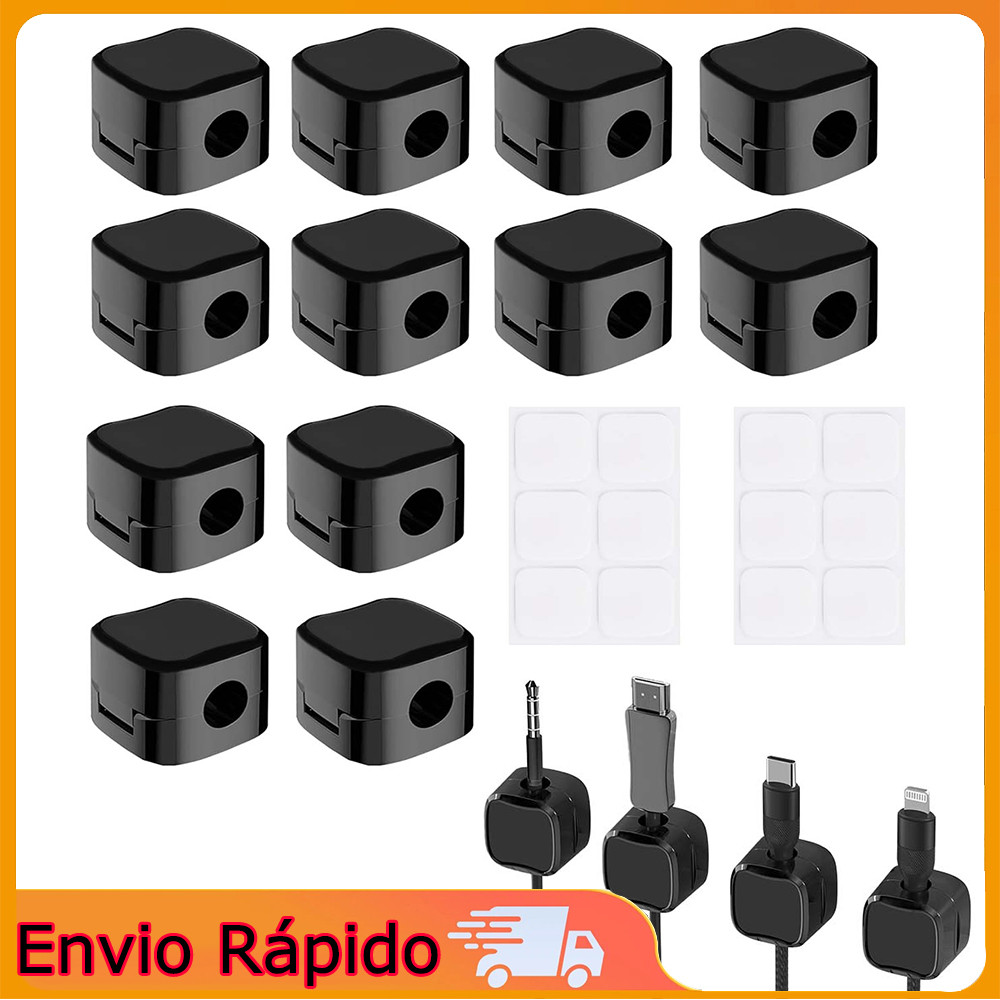 Organizador magnético multifuncional para cabos (12 peças) + 12 almofadas adesivas dupla-face Plástico ABS