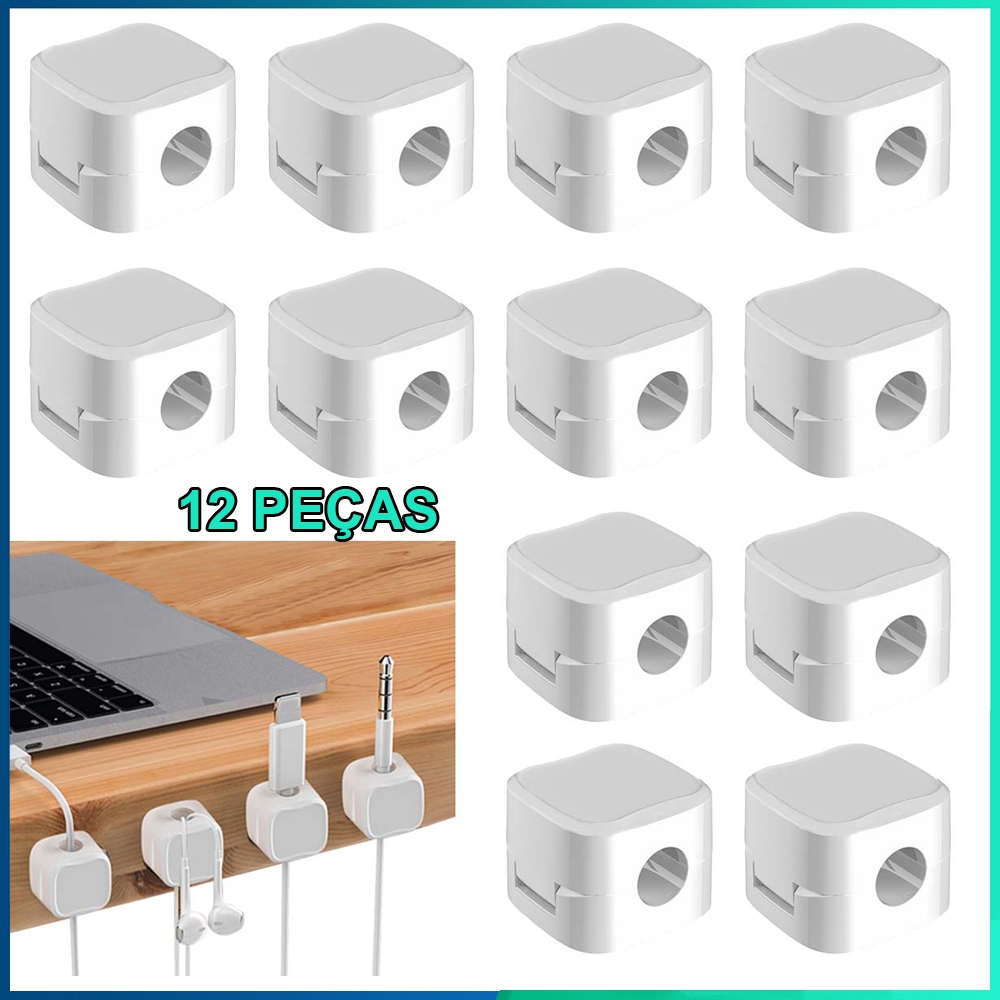 12 clipes de cabo magnéticos brancos organizador de cabos de armazenamento de fio de celular