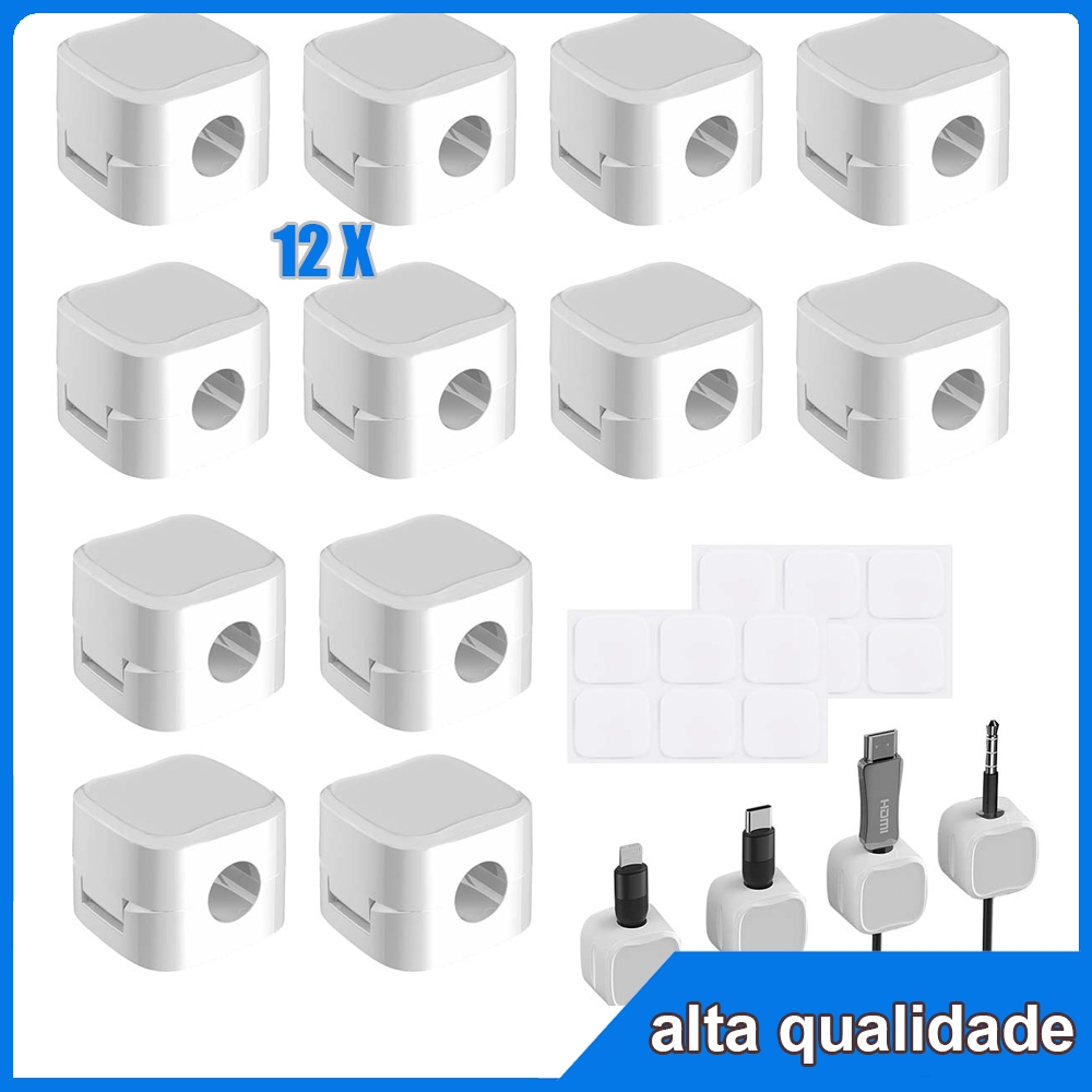 12 peças de gerenciamento de cabo magnético autoadesivo caixa de armazenamento de suporte de fio de clipe branco