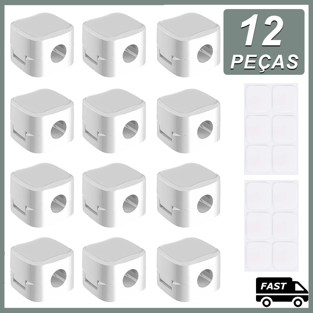 Kit 12 organizador magnético fixador de fios e cabos autoadesivo