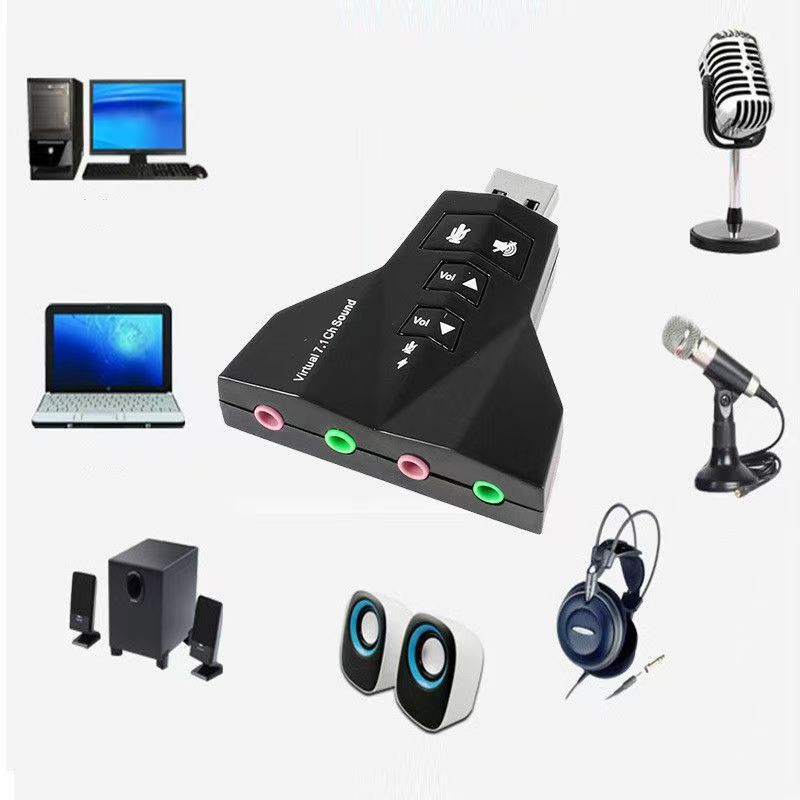Placa de Som Adaptador USB 7.1 - 2 Interfaces para Fone e Microfone, Plug and Play