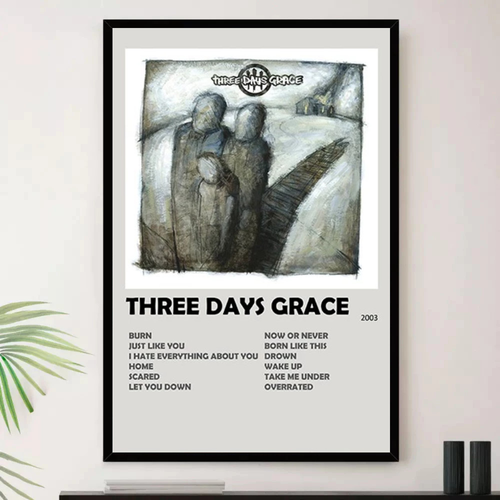 Quadro Placa Decorativa Música Internacional Three Days Grace Rock Alternativo Indie Rock Álbuns com Moldura