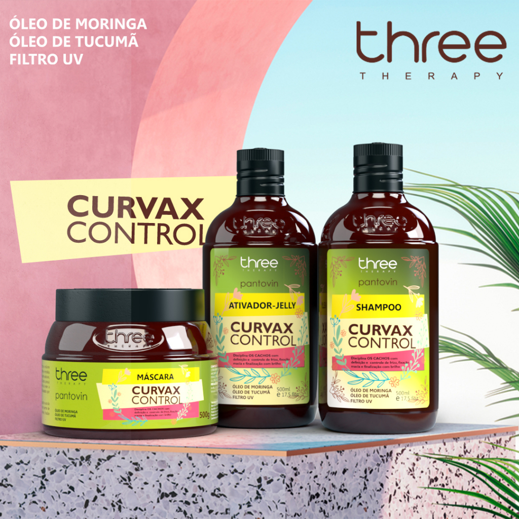 Kit Tratamento Para Cachos Curvax Control 500ml Pantovin Three Therapy