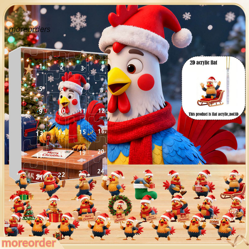 2025 Christmas Chick Advent Calendar 24-day Countdown Box with Cute Happy Chicken Ornaments – Festive Tree Decorations