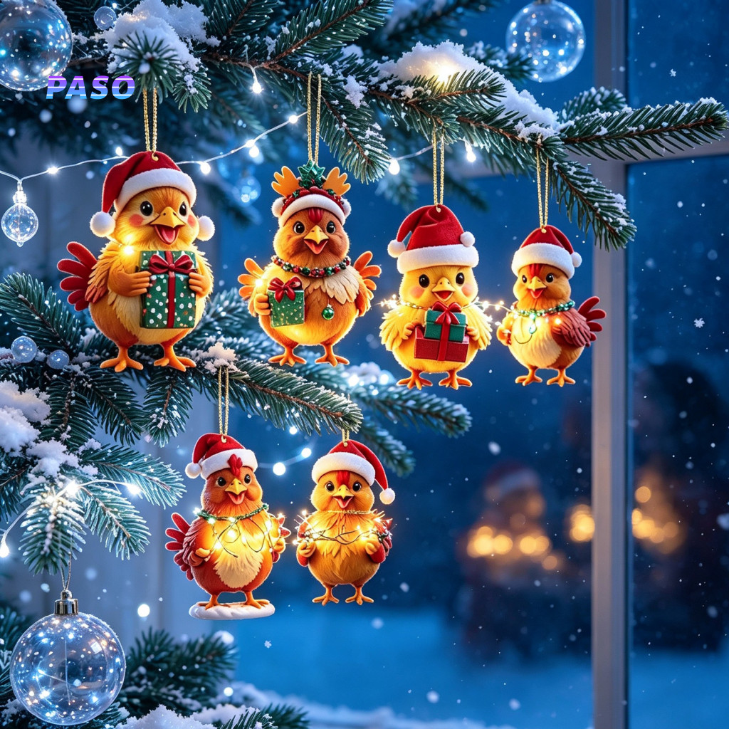 Festive Wall Decor Christmas Advent Calendar 2026 Chicken 24 Days Countdown with Cute 2d Acrylic Ornaments Cartoon Hangi