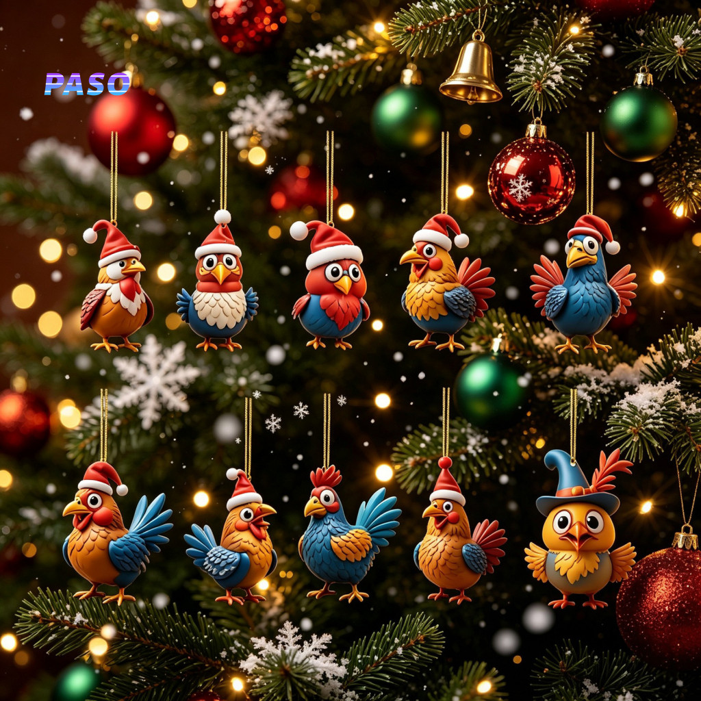 Cute Shaped Tree Ornaments Christmas Advent Calendar with 24 Chicken Pendants 2025 – Days Countdown 2d Flat for Kids