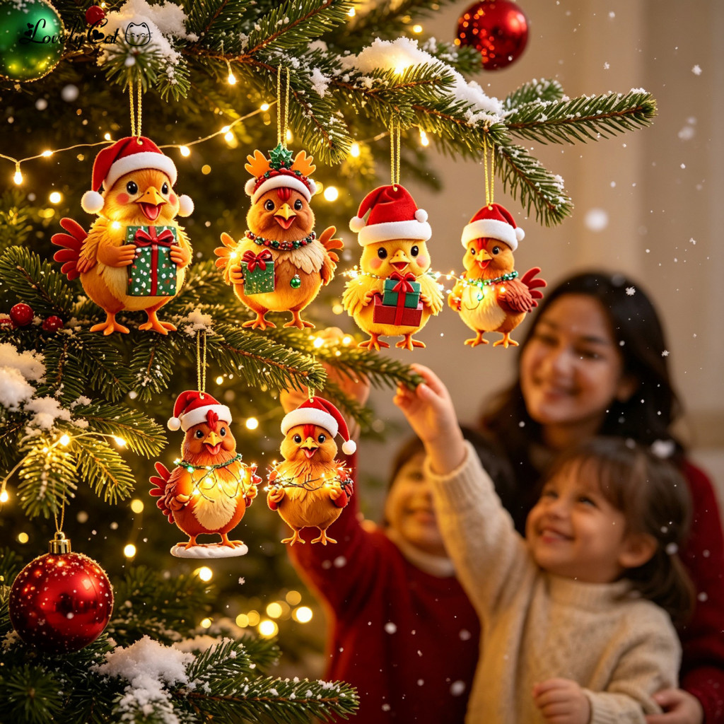 Christmas Advent Calendar Festive Wall Decor 2026 Chicken 24 Days Countdown with Cute 2d Acrylic Ornaments Cartoon Hangi