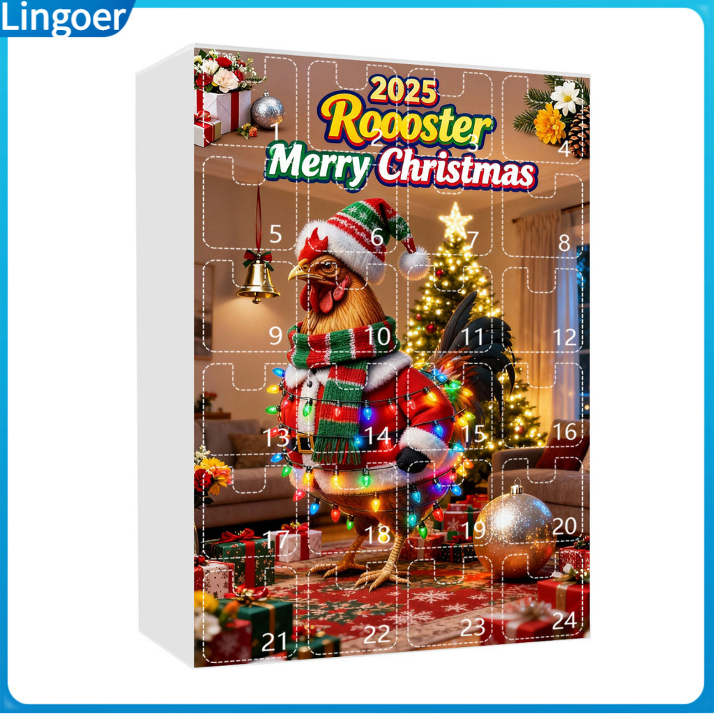 Christmas Chicken Advent Calendar 24-day Countdown Box with Easy-open Windows – Festive Holiday Decoration Gift for Ki