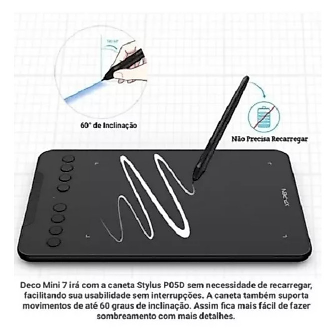 Mesa digitalizadora XP-Pen Deco Mini7 - Portátil, 8192 níveis de sensibilidade à pressão (compatível com PC/Tablet)