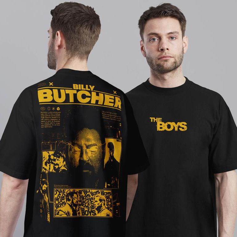 Camiseta Oversized The Boys Billy Butcher Preta 100% Algodão Unissex Plus Size Série Streetwear
