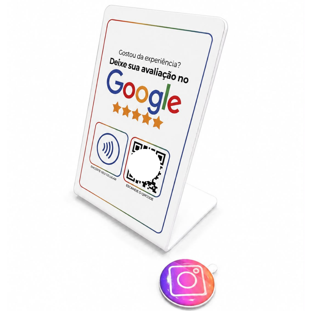 Kit Placa Avaliação Google + Tag Instagram Com Nfc E Qrcode (aproximação) onetag cartão de visita digital
