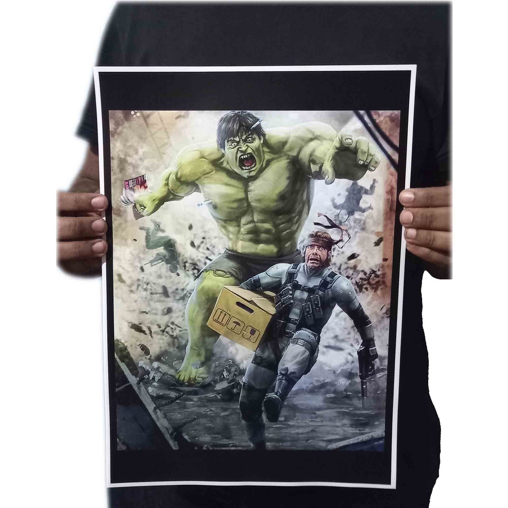 Poster Decorativo Hulk Vs Solid Snake Metal Gear Solid Marvel A3 42x29,7 Sem moldura