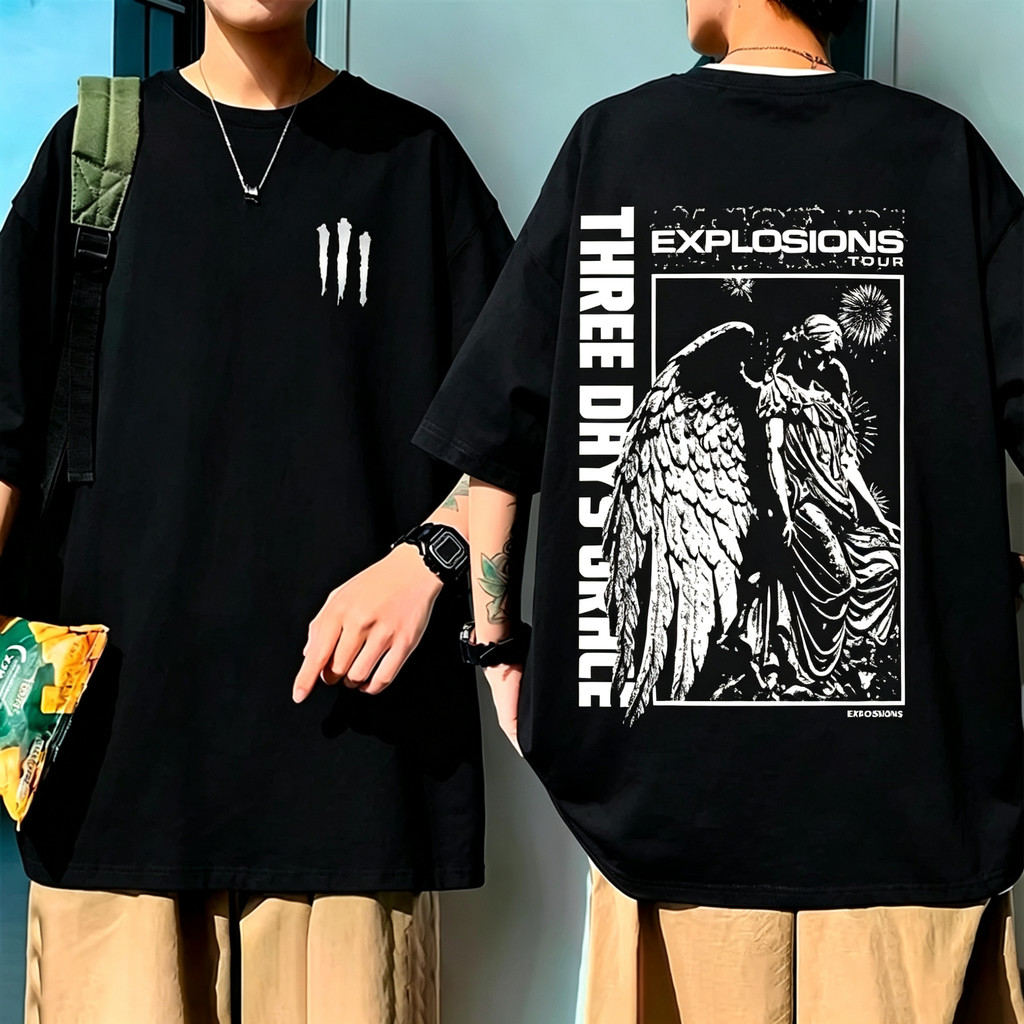 Camiseta Preta Unisex, Design com Ímages de Anjos e Asas, Textos 