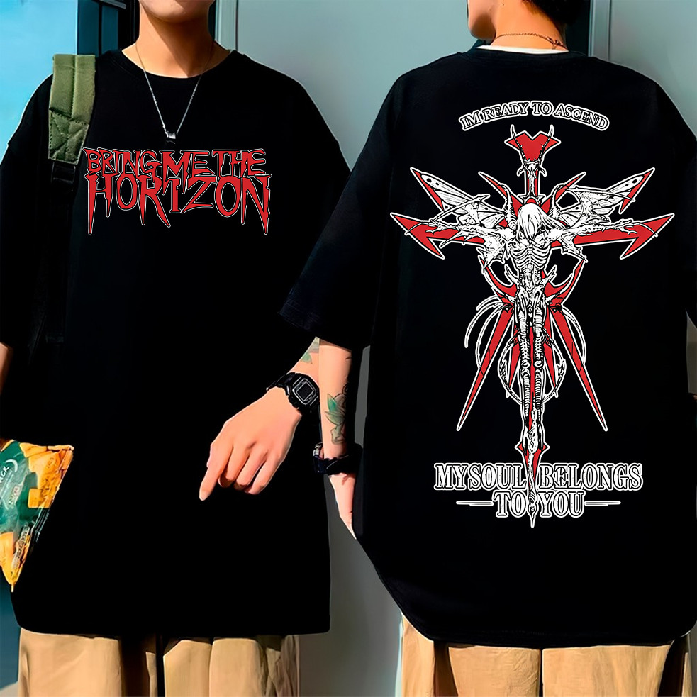 Camiseta Preta Unisex, Design com Ímages de Ángel e Cruz, Textos 