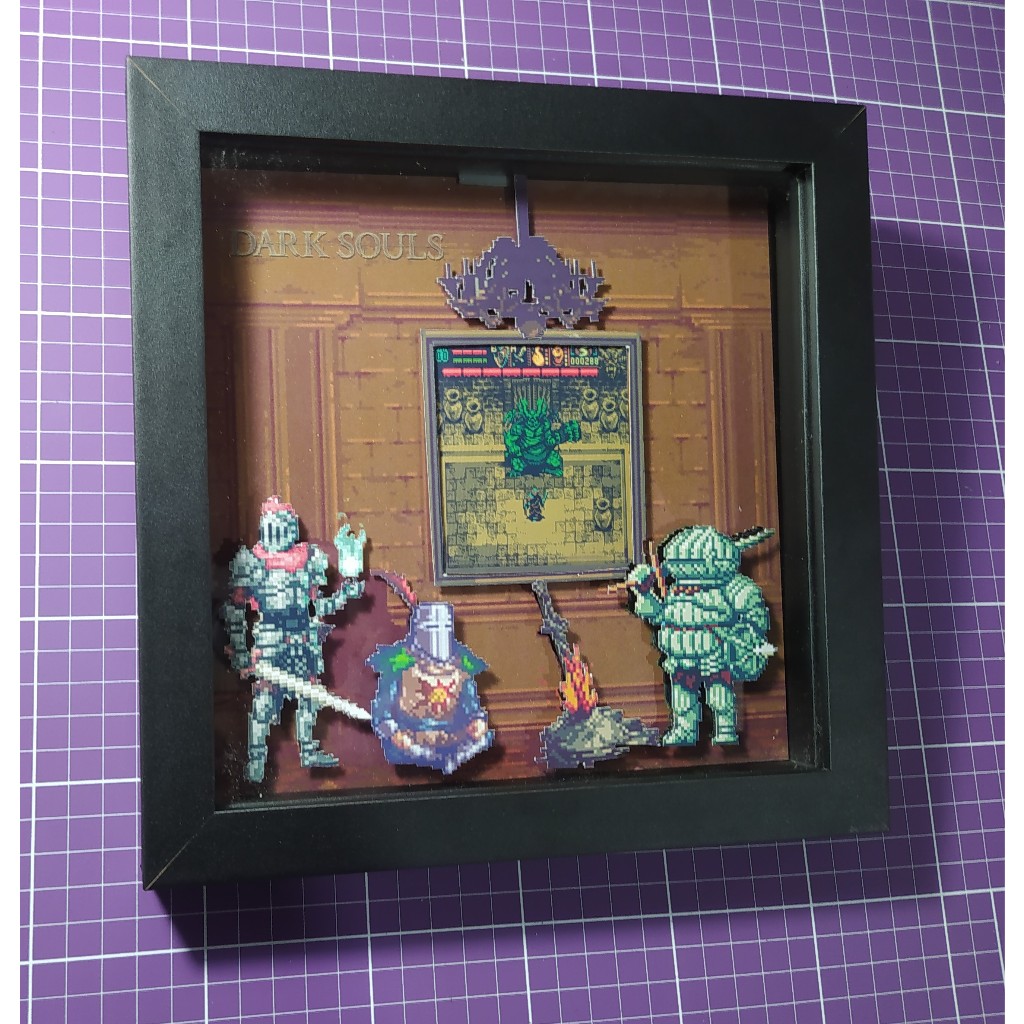 Quadro 3D Dark Souls Estilo pixel art (exclusivo)