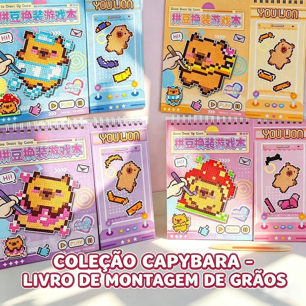 Livro de Adesivos Pixel Capivara  | Mini Colagem com Quadradinhos | Quebra-cabeça DIY Infantil
