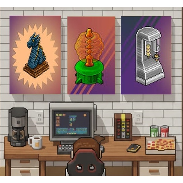 Kit com 3 quadros decorativos em MDF 20x28 com dupla face inclusa – Habbo Hotel | Estilo Pixel Art Nostálgico