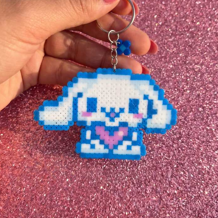Chaveiro Cinnamoroll em Hama Beads Pixel Art 🤍☁️ | Artesanal Kawaii Fofo Bolsa Mochila