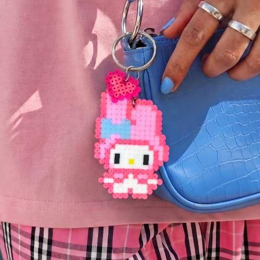 Chaveiro My Melody Sanrio Kawaii Rosa | Artesanal Pixel Art Beads | Fofo Anime Presente