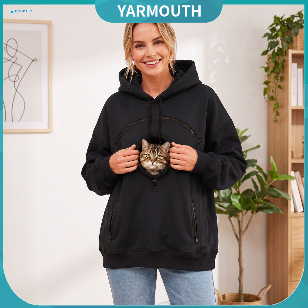 Winter Hoodie Pet Carrying Women’s Carrier with Head Hole Oversized Pullover Sweatshirt Zipper Pockets Comfortable Dog