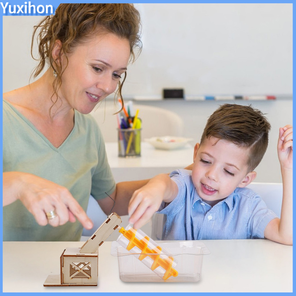 Hands-on Science Kit Stem Toy Diy Wooden Archimedes Screw Water Lifter for Kids – Hand-crank Engineering Model Educati