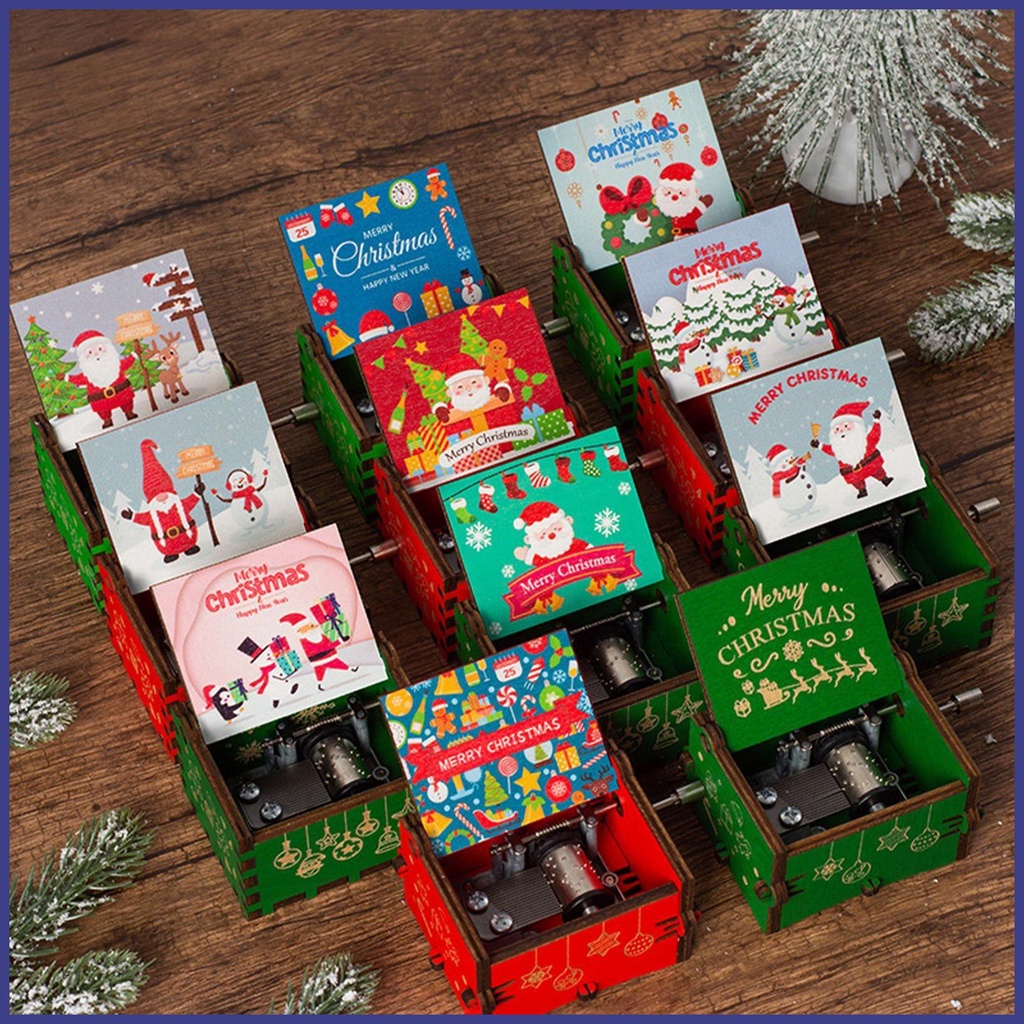 Caixa De Música Hand Crank Para O Natal Clássica De Madeira Esculpida Retro Gravada Dia Das Mães smbth