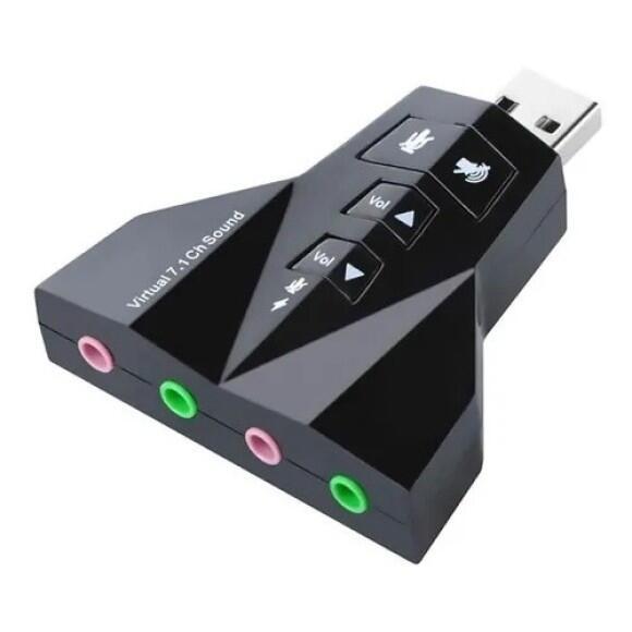 Placa de Som Adaptador USB 7.1 - 2 Interfaces para Fone e Microfone, Plug and Play