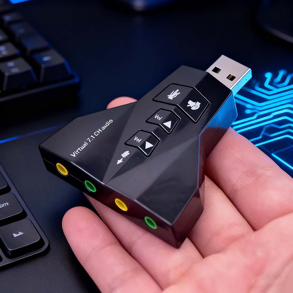 Placa de Som 7.1 USB Adaptador - Compatível com Fone, Microfone e PC/Notebook