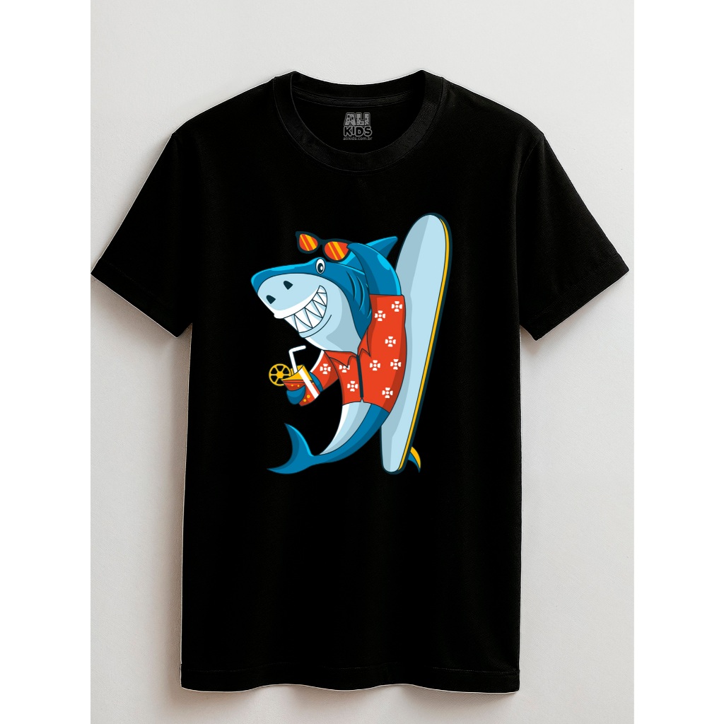 Camiseta Shark Tubarão Juvenil e Infantil 2 ao 16 anos Algodao Tshirt