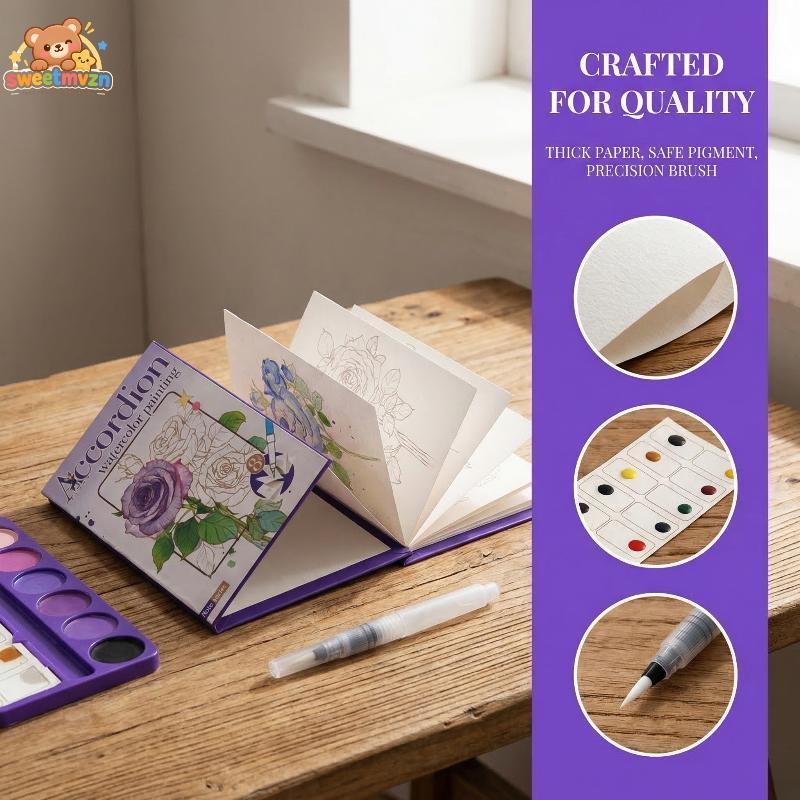 sweetmvzn Crianças Portátil Pintura Em Aquarela Sketchbook Dobrável Graffiti Art Drawing Supplies Livro De Colorir Educa