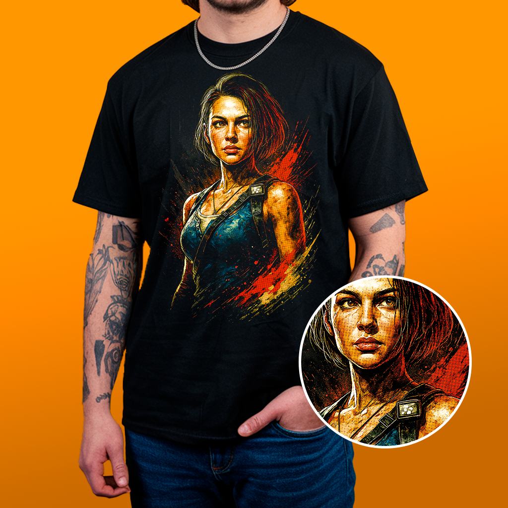 Camiseta Jill Valentine Resident Evil - Estampa Reticulada Algodão 30.1