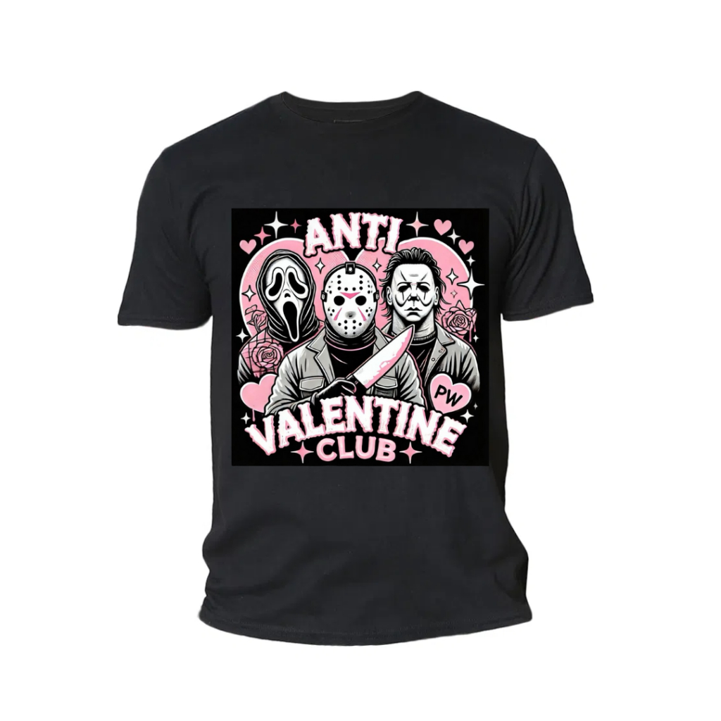 Camiseta Camisa Anti Valentine Blusa unissex Infantil e Adulto Retro Terror Blusa unissex