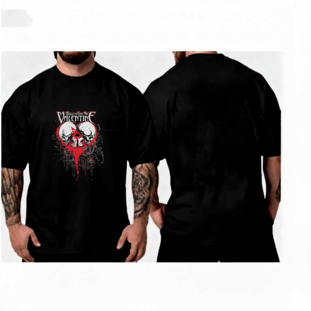 Camiseta Masculina Casual Plus Size Em Algodão Puro Com Estampa Da Banda Bullet For My Valentine