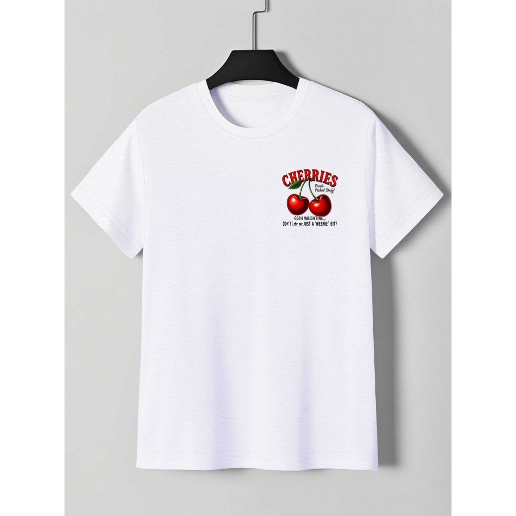 Camiseta Masculina Plus Size Valentine Cherries Crinkle Confortável Moderna Romântica Verão Casual