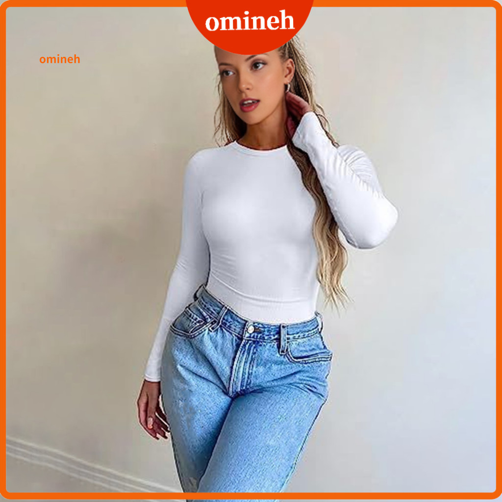 Women Tops Round Neck Blouse Women’s Long Sleeve Slim Fit Pullover Top – Solid Color Base Layer Shirt for Autumn Win