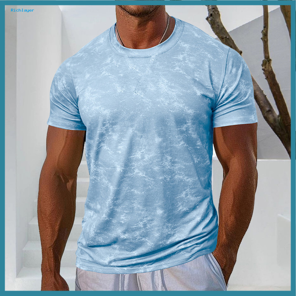 Casual Men Tee with Prints Stylish Graphic Men's Muscle Fit Gym T-shirt Short Sleeve Round Neck Printed for Workout Exer