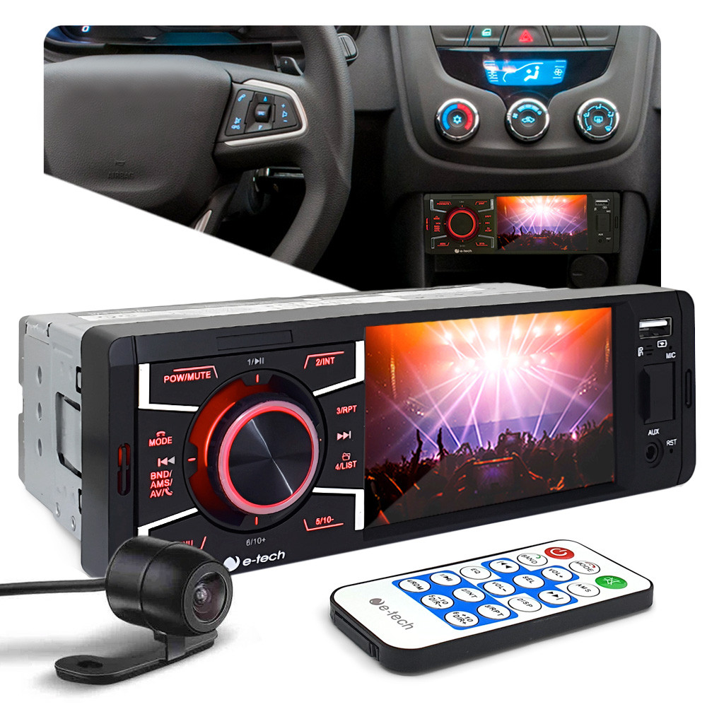 Kit Rádio C/ Tela 1 Din + Câmera Ré New Fit 2015 2016 2017 2018 2019 2020 Bluetooth USB